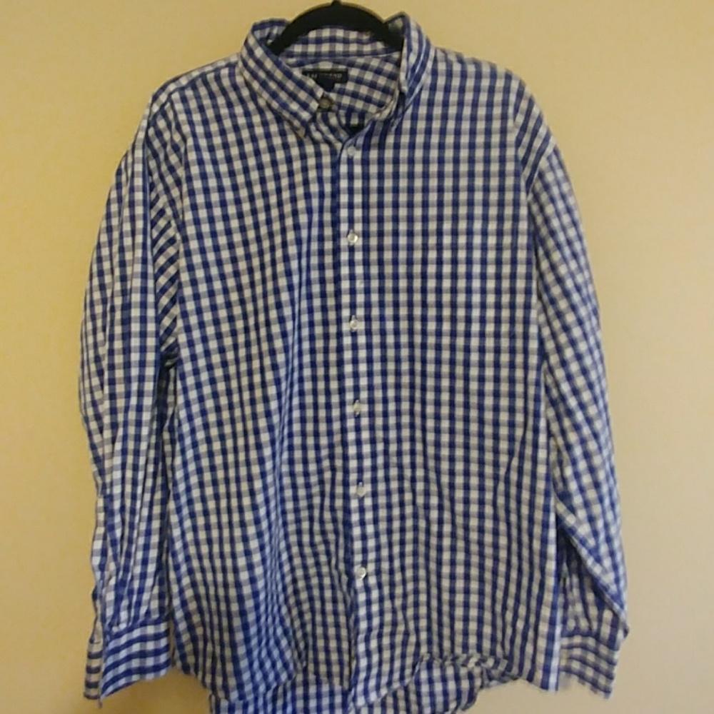 Lands End Mens Blue & White Checkered Polo